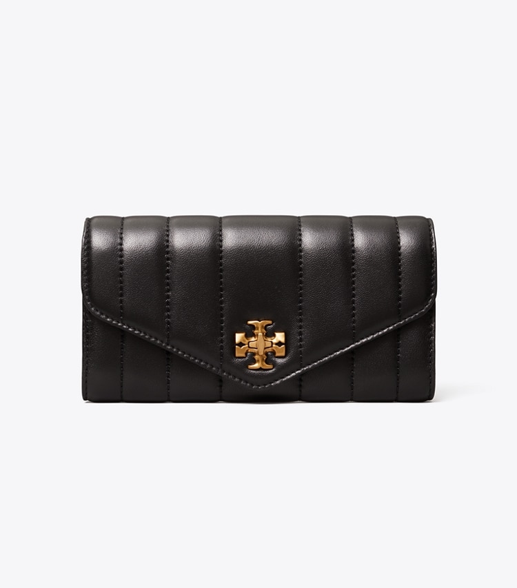 Tory Burch designer portefeuilles Portefeuille matelassé Kira dans Black / Rolled Gold de face