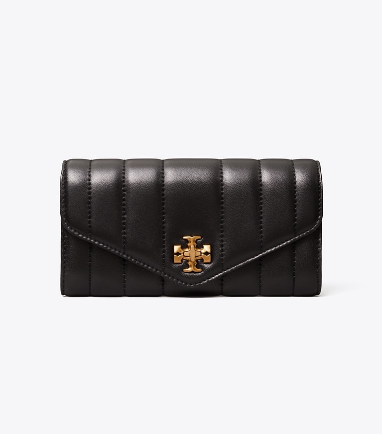 Tory Burch designer portefeuilles Portefeuille matelassé Kira dans Black / Rolled Gold de face