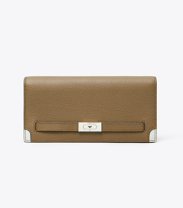 Tory Burch designer portefeuilles Portefeuille mince T grainé dans Wild Mushroom de face