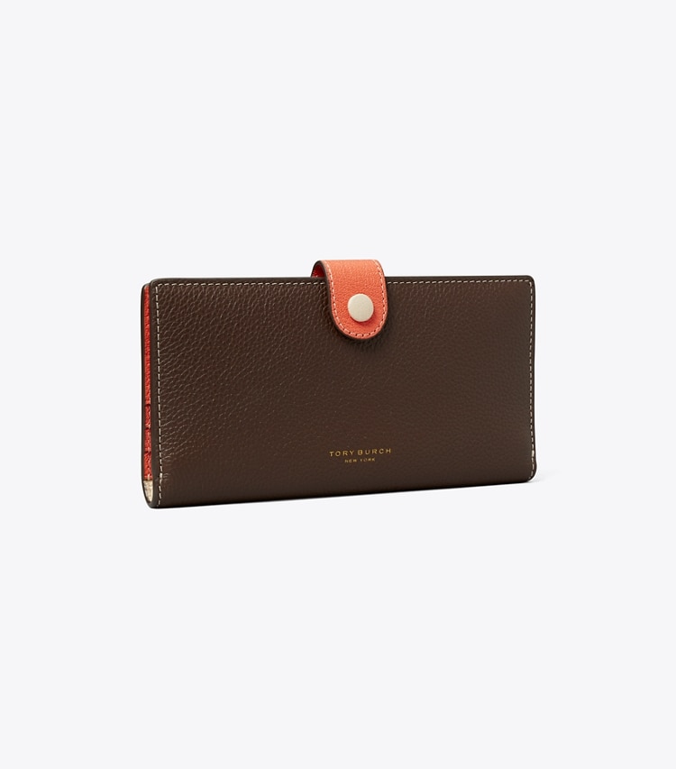 Tory Burch designer portefeuilles Portefeuille mince zippé colorblock dans Lixin Brown Multi angle