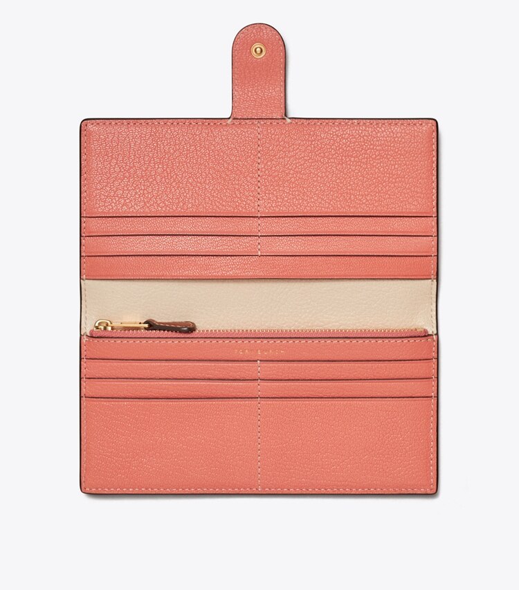 Tory Burch designer portefeuilles Portefeuille mince zippé colorblock dans Lixin Brown Multi vue du dessus
