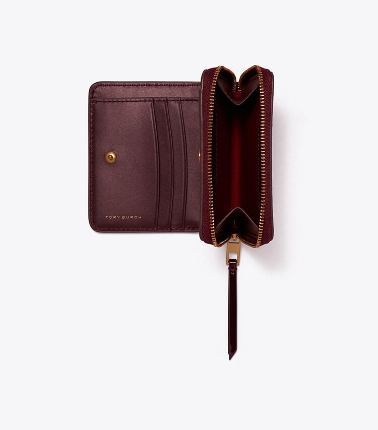 Tory Burch designer portefeuilles Portefeuille pliant T Monogram verni et gaufré dans Deep Maroon supplémentaire
