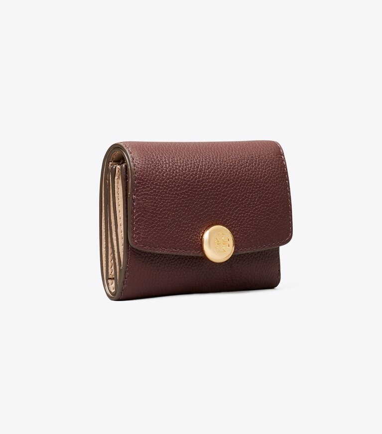 Tory Burch designer portefeuilles Portefeuille Romy à rabat in Dark Carmine angle