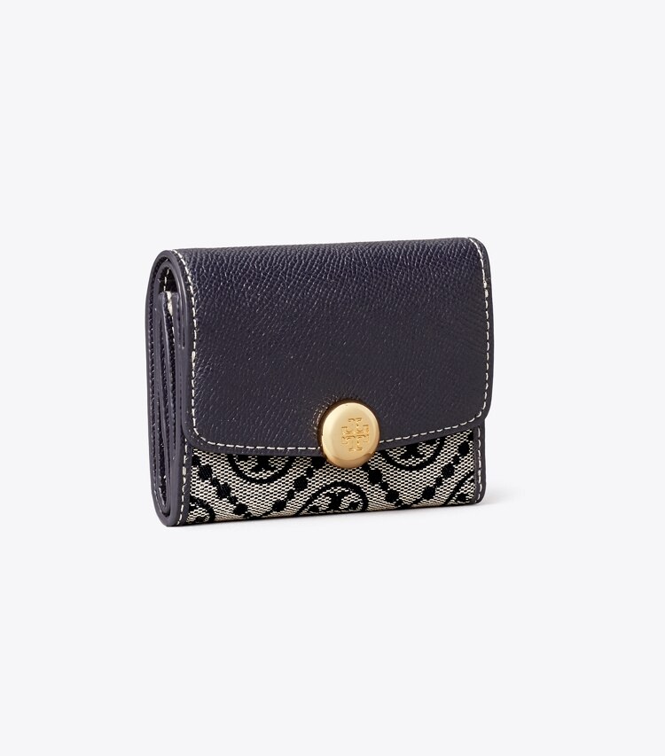 Tory Burch designer portefeuilles Portefeuille Romy à rabat T Monogram in Tory Navy angle