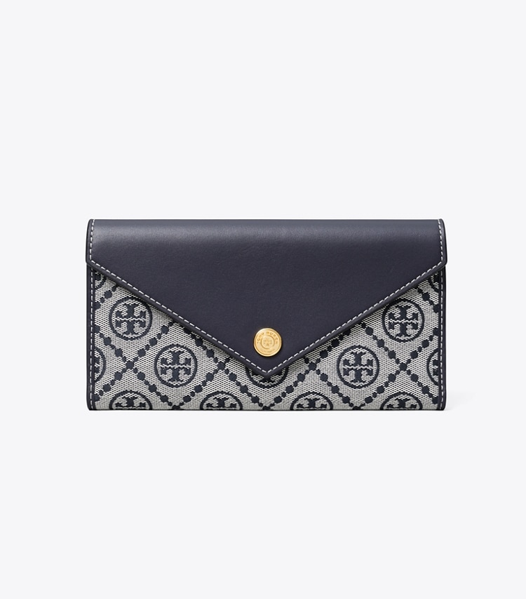 Tory Burch designer portefeuilles Portefeuille T Monogram dans Tory Navy de face