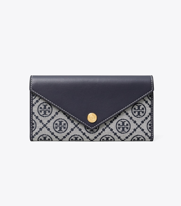 Tory Burch designer portefeuilles Portefeuille T Monogram dans Tory Navy de face