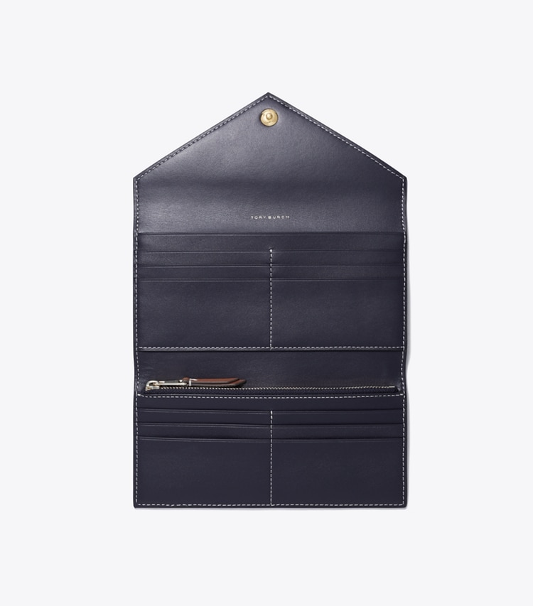 Tory Burch designer portefeuilles Portefeuille T Monogram dans Tory Navy vue du dessus