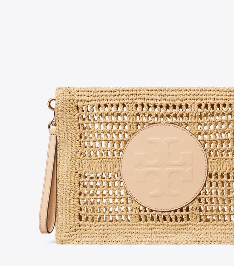 Tory Burch diseñador monederos Pouch Ella de ganchillo hecho a mano en Natural detalle