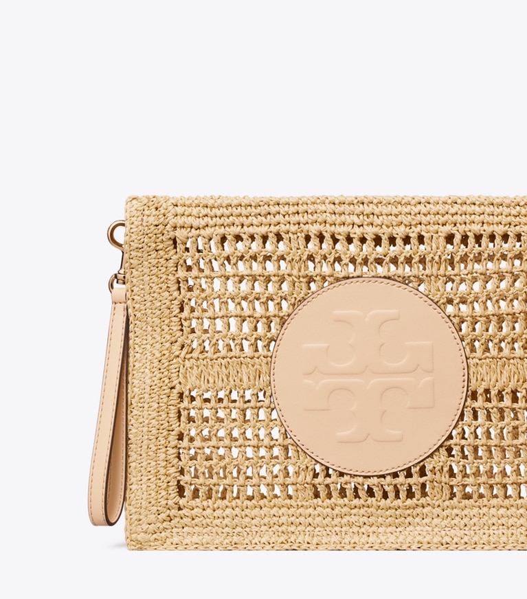 Tory Burch diseñador monederos Pouch Ella de ganchillo hecho a mano en Natural detalle