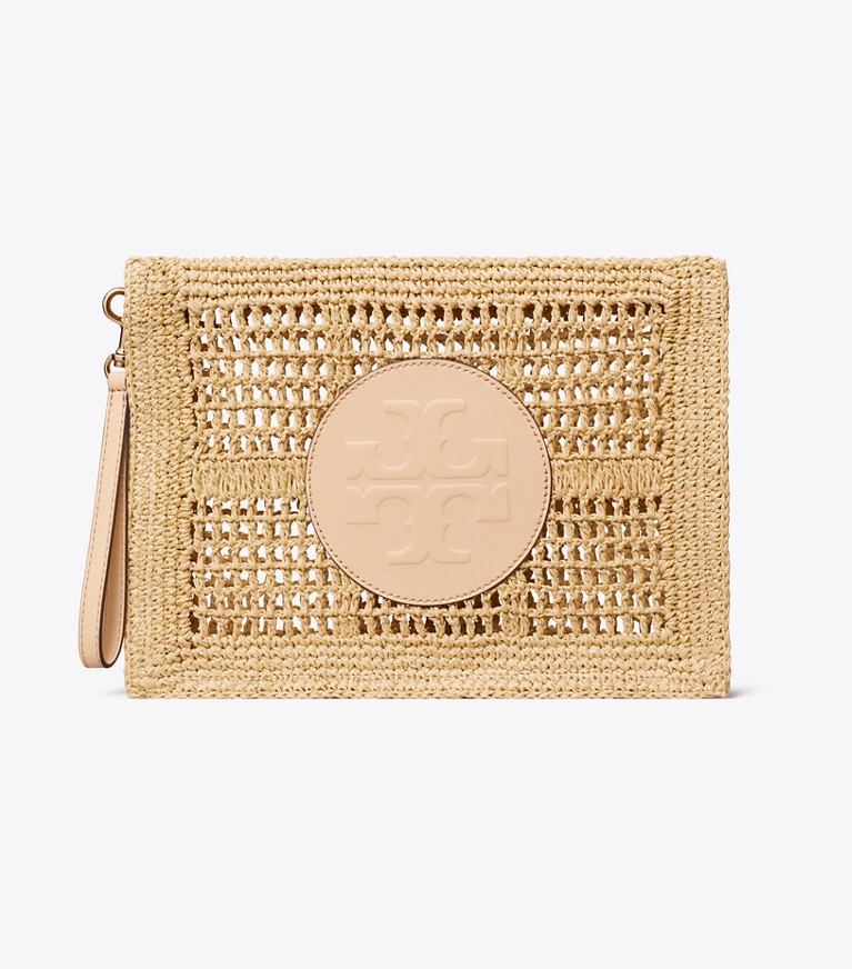 Tory Burch diseñador monederos Pouch Ella de ganchillo hecho a mano en Natural frontal