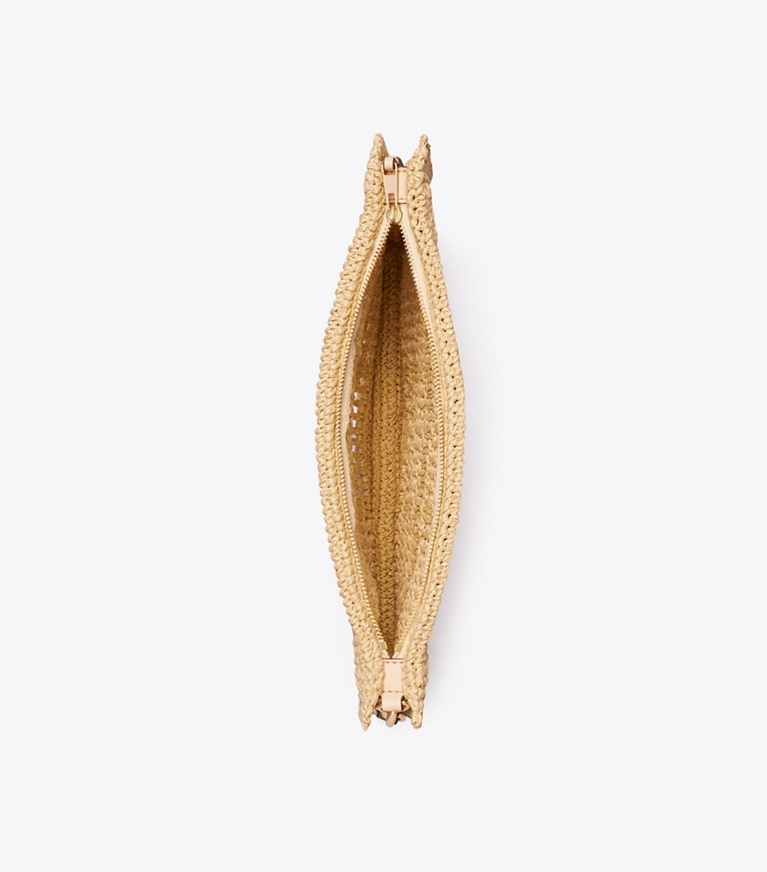 Tory Burch diseñador monederos Pouch Ella de ganchillo hecho a mano en Natural desde arriba