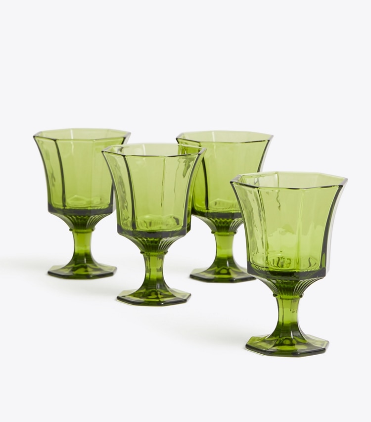 Tory Burch designer tabletop & drinkware Pressed-Glass Water Glass, Set of 4 in Green group