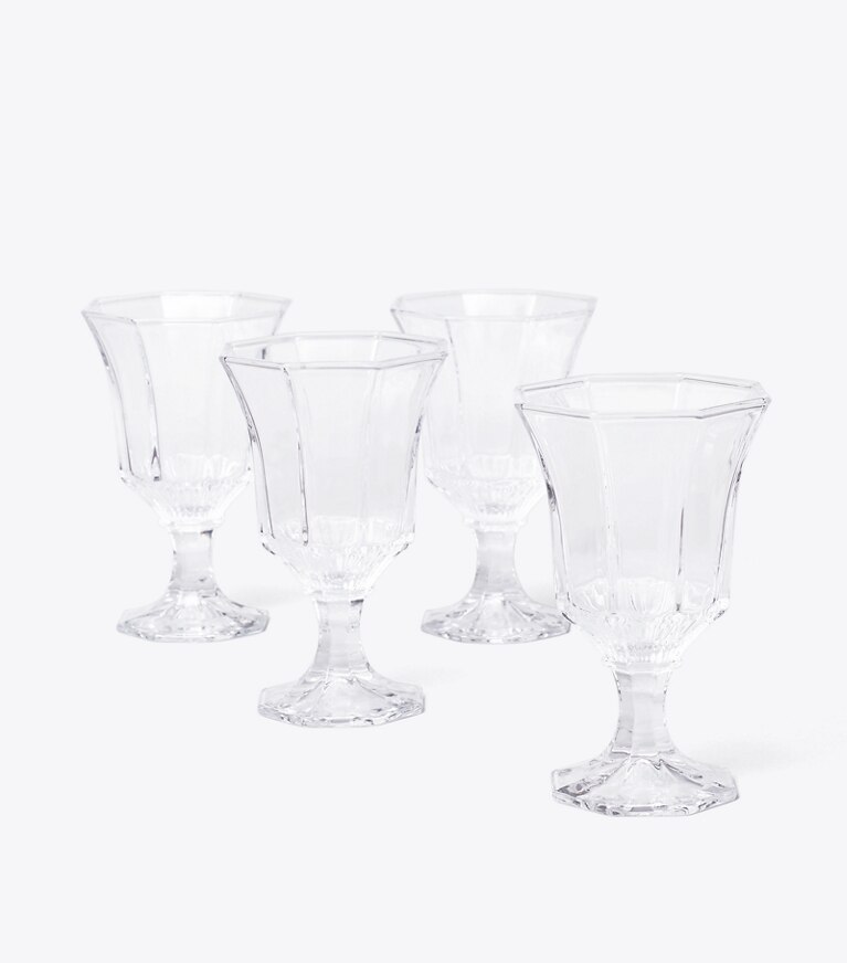 Tory Burch designer tabletop & drinkware Pressed-Glass Water Glass, Set of 4 in Clear front