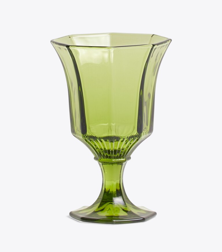 Tory Burch designer tabletop & drinkware Pressed-Glass Wine Glass, Set of 4 in Green front