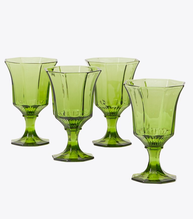 Tory Burch designer tabletop & drinkware Pressed-Glass Wine Glass, Set of 4 in Green front