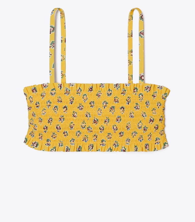 Tory Burch designer two pieces Print Costa Bandeau in Garden Rose Yellow front