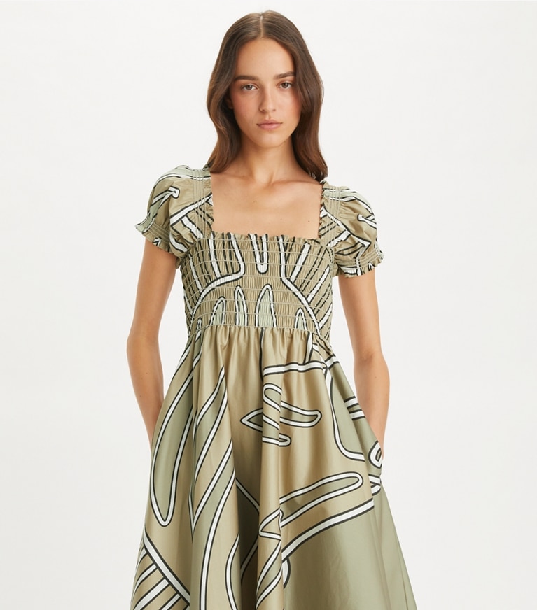 Print Smocked Cotton Dress: Women's Designer Coverups | Tory Burch