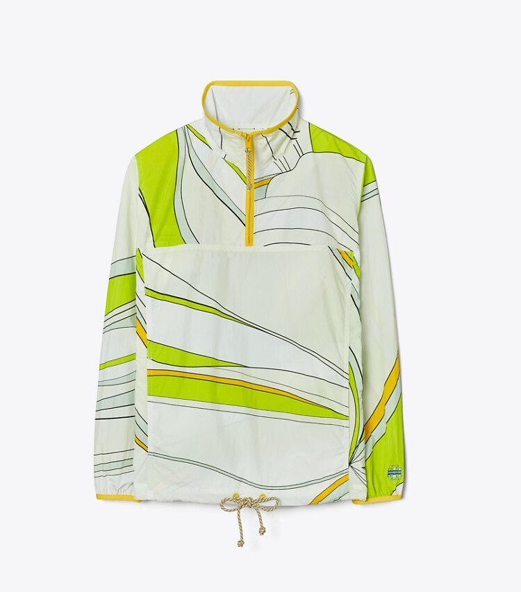 Tory Sport designer jackets Printed Anorak in Chartreuse Twisty Flower front
