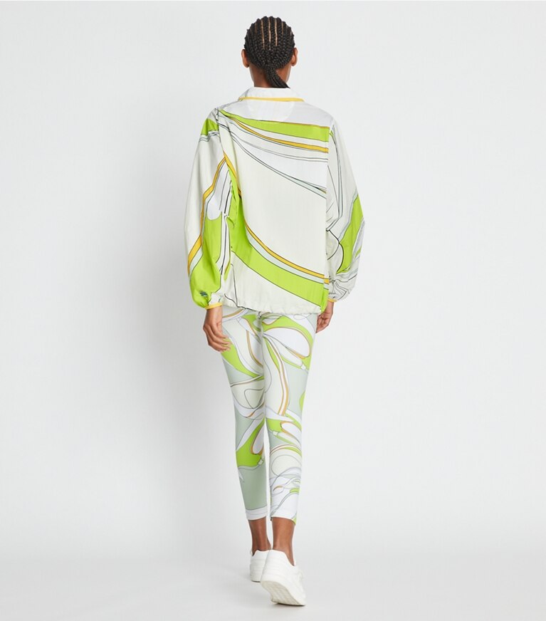 Tory Sport designer jackets Printed Anorak in Chartreuse Twisty Flower front