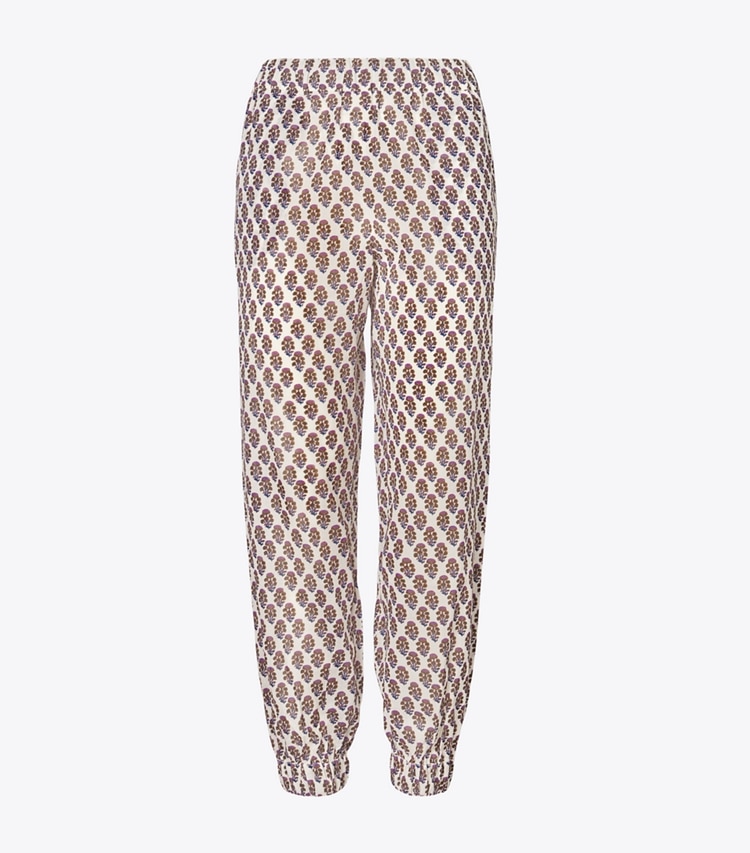 Tory Burch designer coverups Printed Beach Pant in PURPLE BLOCK-PRINT THISTLE front