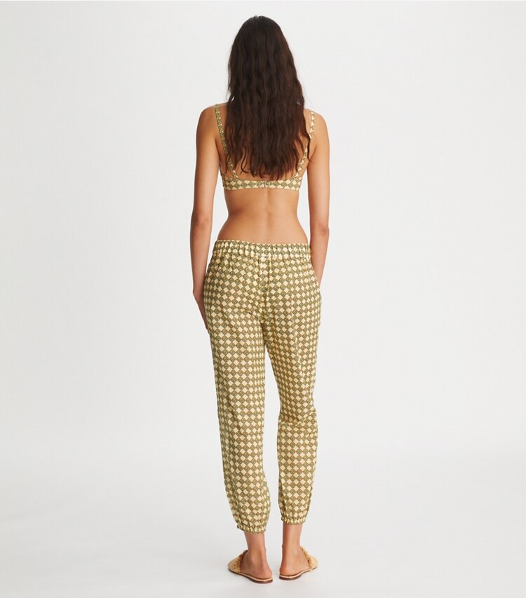 Tory Burch designer coverups Printed Beach Pant in 3D Checkered Logo Lime on model back