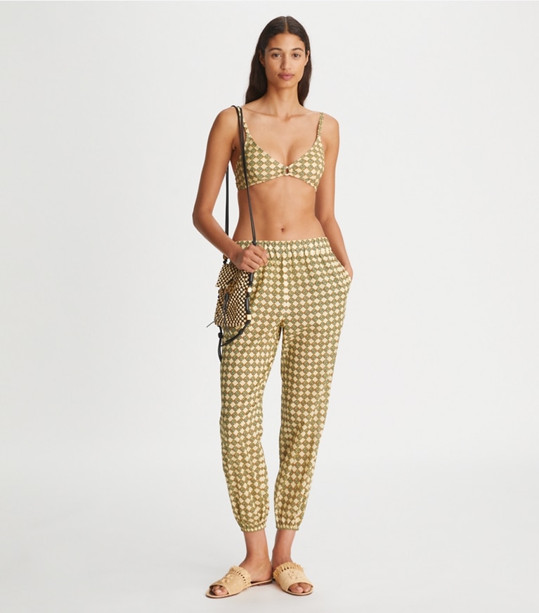 Tory Burch designer coverups Printed Beach Pant in 3D Checkered Logo Lime front