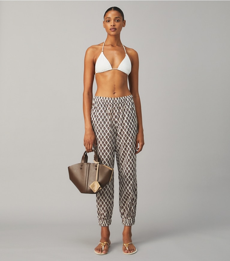 Tory Burch designer coverups Printed Beach Pant in PURPLE BLOCK-PRINT THISTLE front