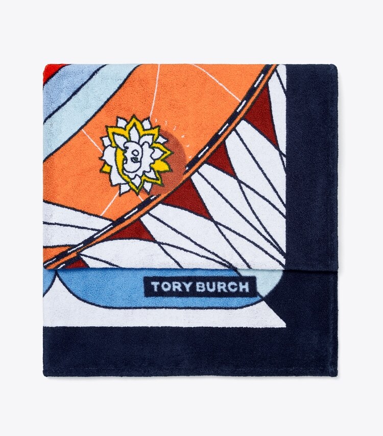 Tory Burch designer beach towels Printed Beach Towel in ROSE DES VENTS / Royal Navy group