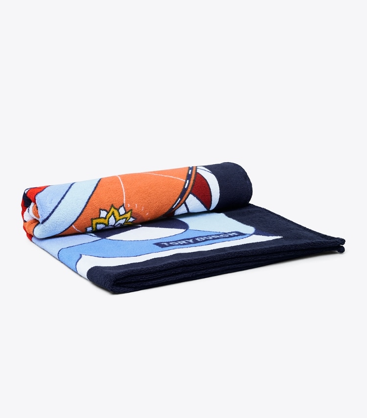 Tory Burch designer beach towels Printed Beach Towel in ROSE DES VENTS / Royal Navy overhead
