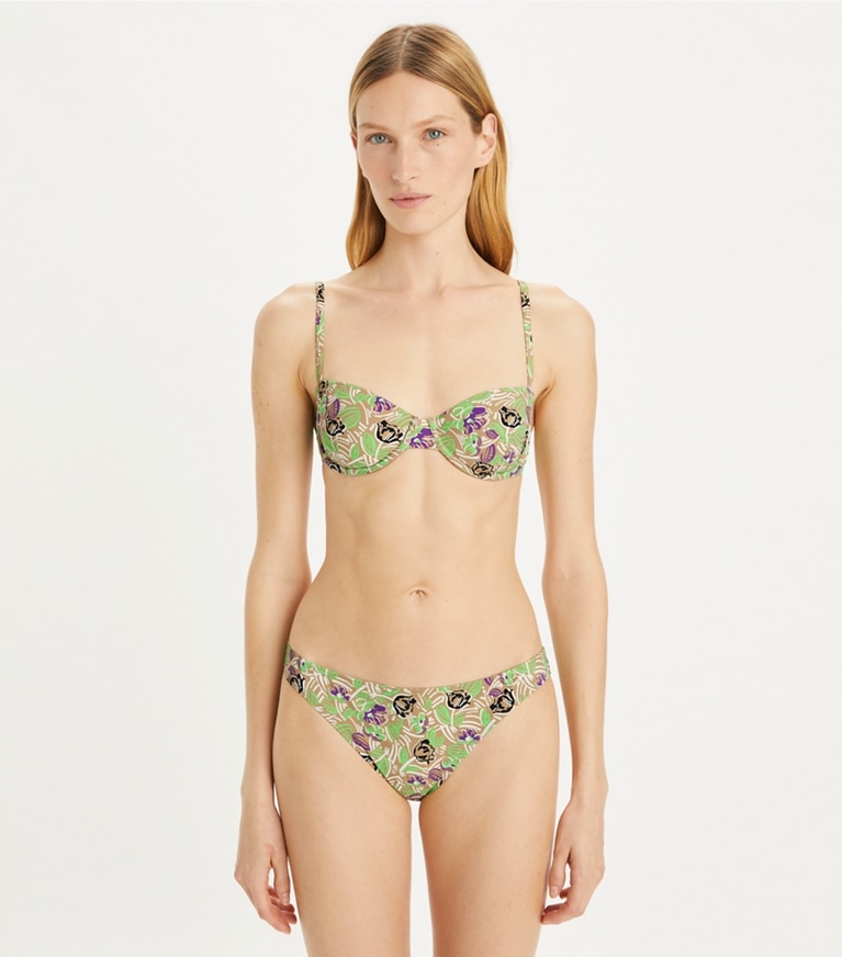 Tory Burch designer two pieces Printed Bikini Bottom in Green Scribble Floral front