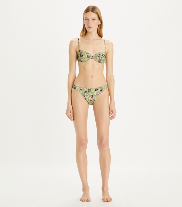 Tory Burch designer two pieces Printed Bikini Bottom in Green Scribble Floral front