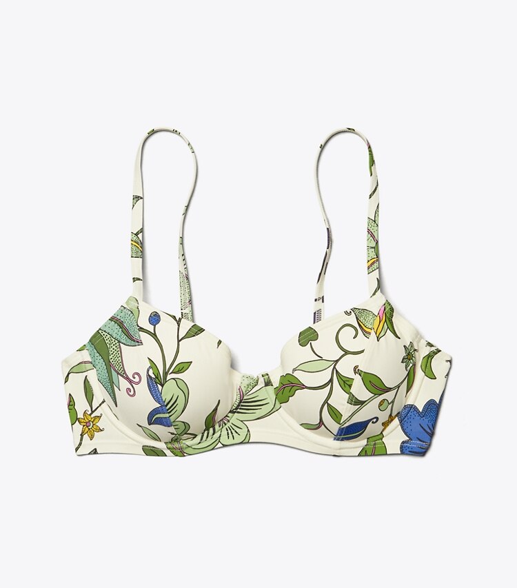 Tory Burch designer two pieces Printed Bikini Top in New Ivory Love Floral front