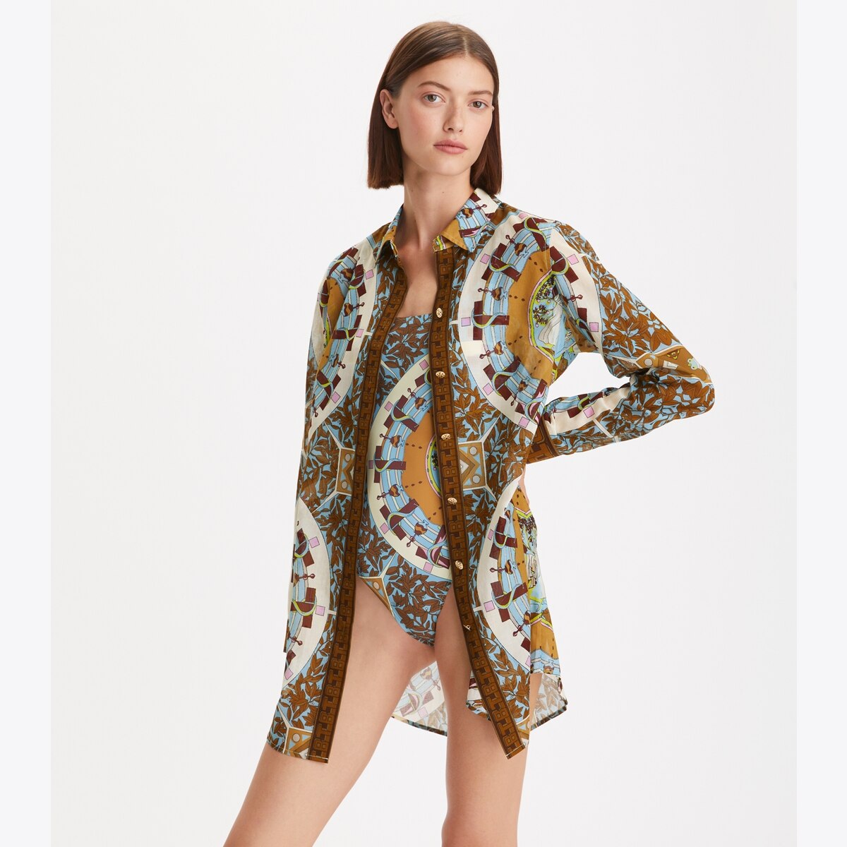 Printed Brigitte Beach Shirt: Women's Designer Coverups