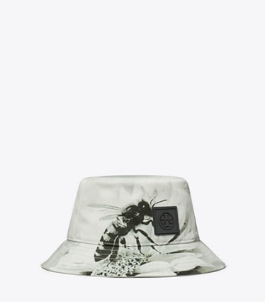 Tory Burch designer hats Printed Bucket Hat in Gray Bee front
