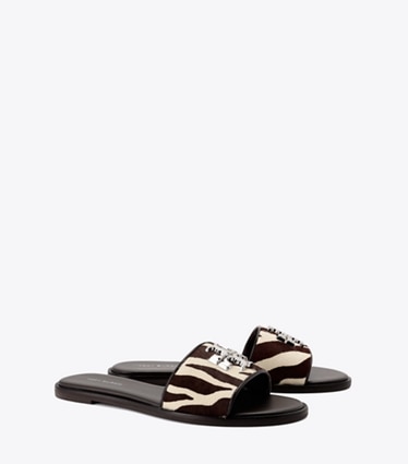 Tory Burch designer サンダル プリント カーフヘア スライド in Zebra angle