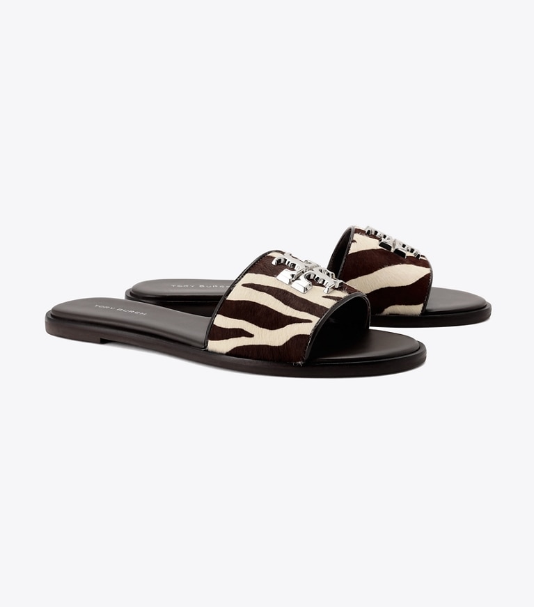 Tory Burch designer サンダル プリント カーフヘア スライド in Zebra angle