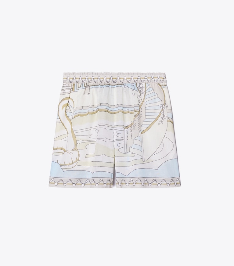 Tory Burch designer coverups Printed Camp Shorts in The Pool Beige front