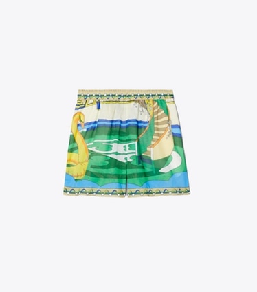 Tory Burch designer coverups Printed Camp Shorts in Green Pool front