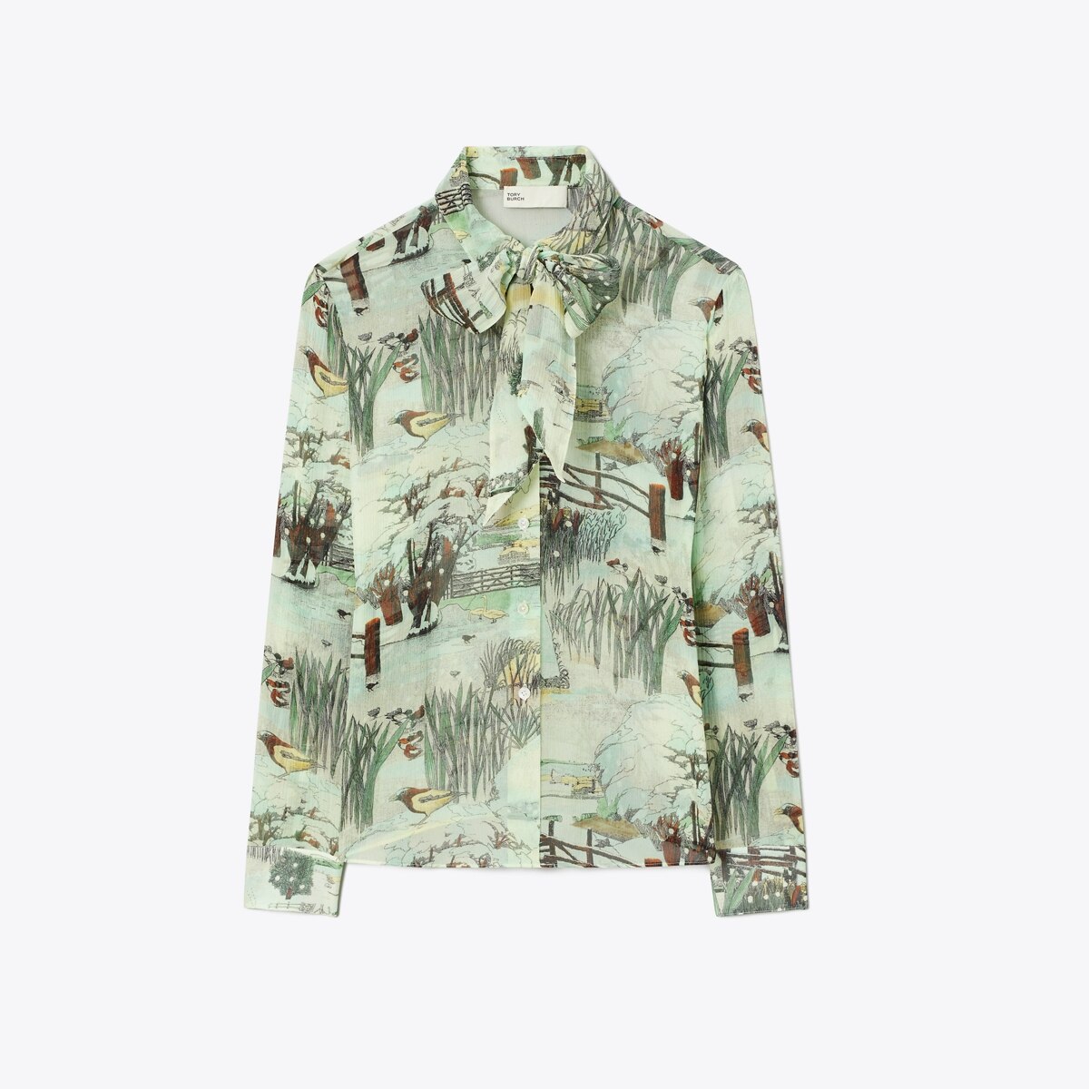 PRINTED CHIFFON BOW BLOUSE
