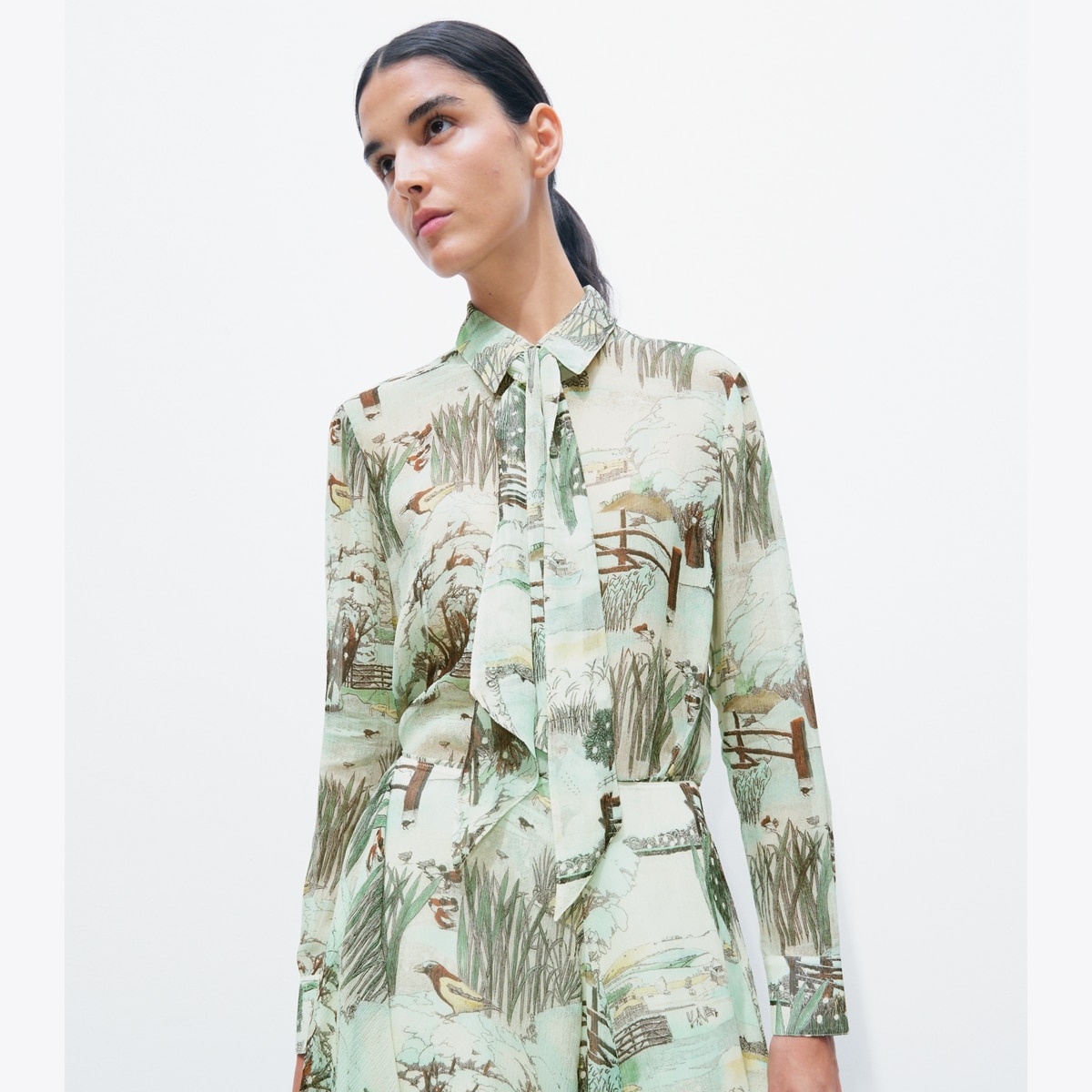 PRINTED CHIFFON BOW BLOUSE - thumbnail 2