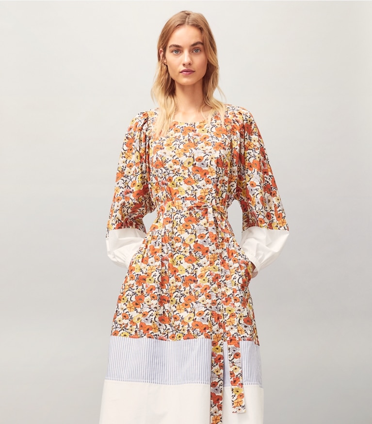 Tory Burch designer dresses Printed Cotton Dress in Ivory Blossom Ditsy front