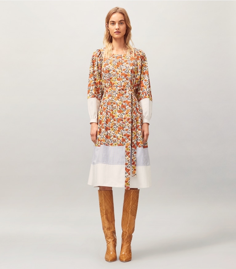 Tory Burch designer dresses Printed Cotton Dress in Ivory Blossom Ditsy front