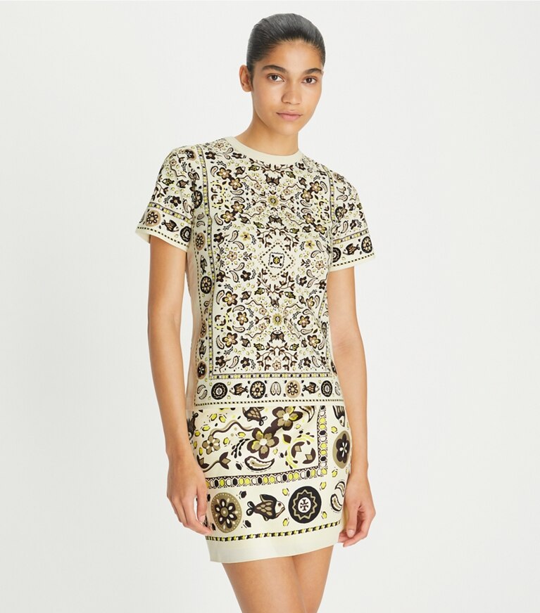 Tory Burch designer tops Printed Cotton Jersey T-Shirt in Ivory Pisces Dream front