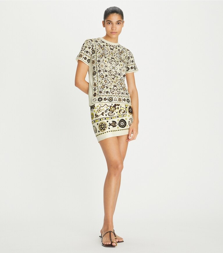 Tory Burch designer tops Printed Cotton Jersey T-Shirt in Ivory Pisces Dream front