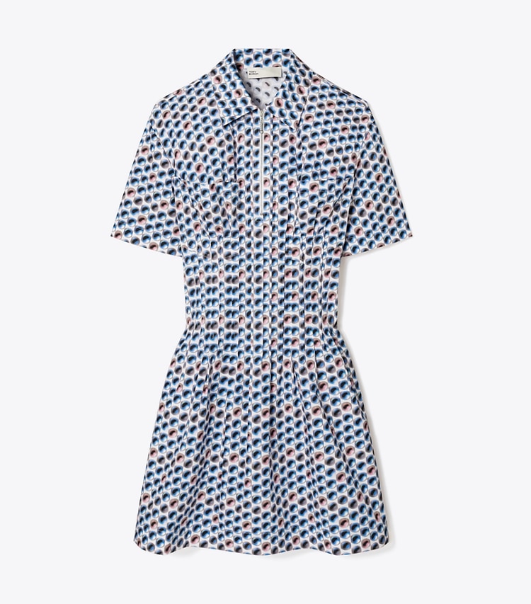 Tory Burch designer dresses Printed Cotton Poplin Dress in Blue Candy Dots front