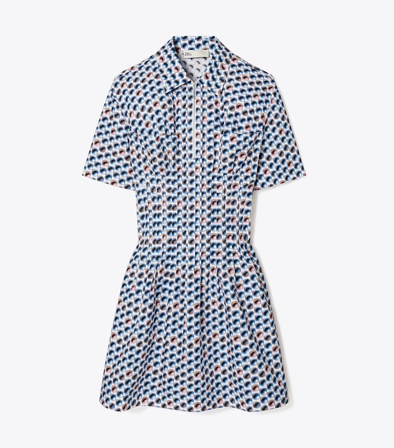 Tory Burch designer dresses Printed Cotton Poplin Dress in Blue Candy Dots front