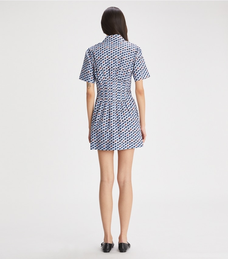 Tory Burch designer dresses Printed Cotton Poplin Dress in Blue Candy Dots on model back