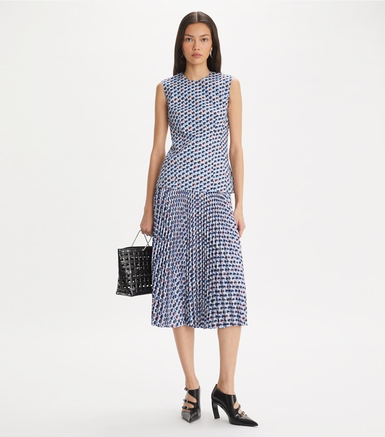 Tory Burch designer トップス プリント コットンポプリン トップス in Blue Candy Dots モデル前面
