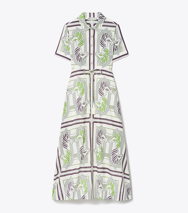 Tory Burch designer coverups Printed Cotton Shirtdress in Ivory Zebra Scarf front