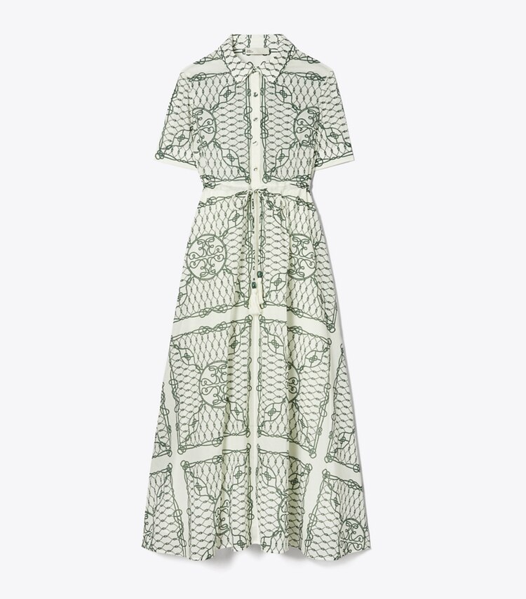 Tory Burch designer coverups Printed Cotton Shirtdress in Ivory/Green Rope front
